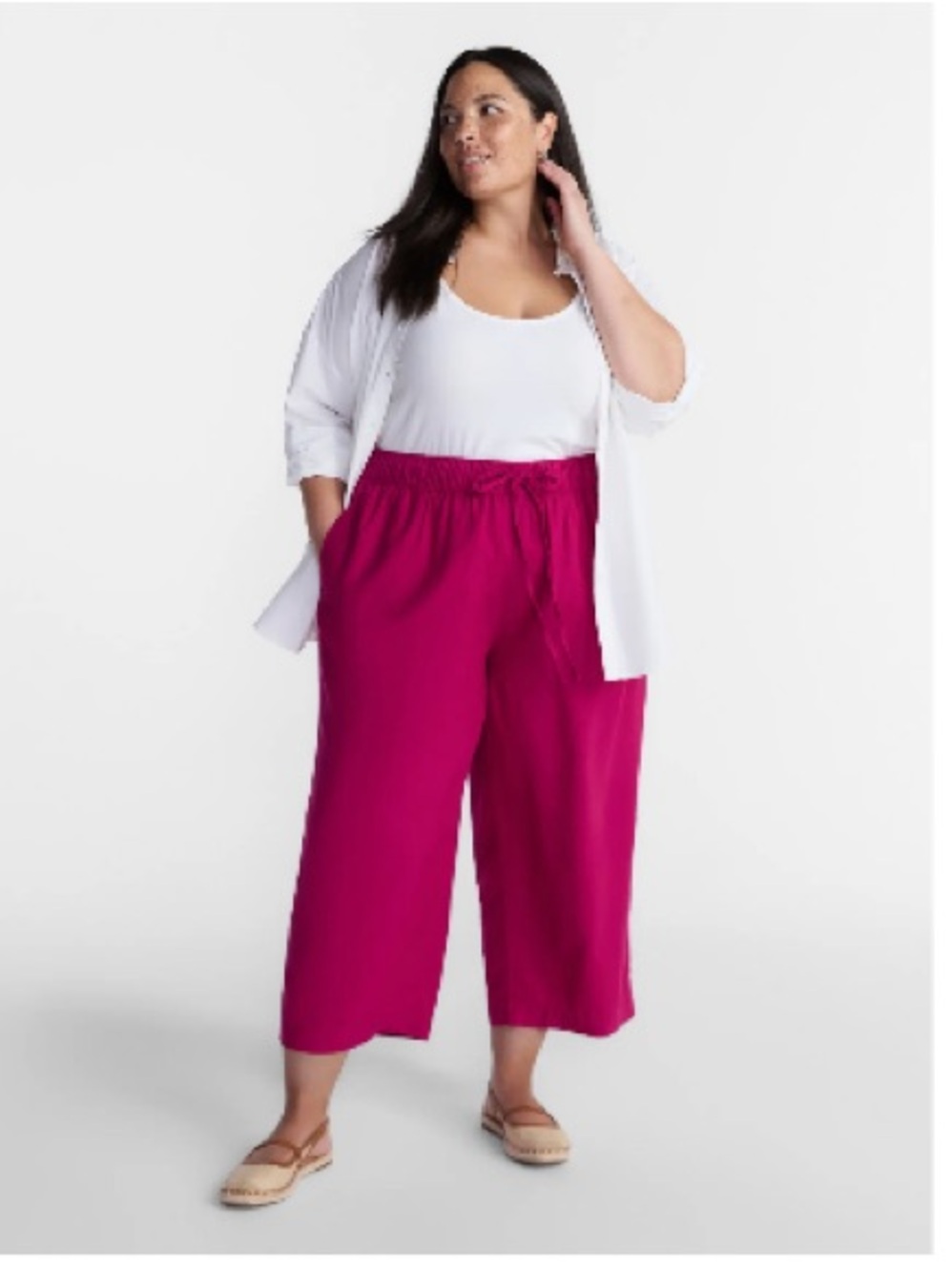 Terra & Sky Linen Wide-Leg Crop Pants in Dark Azalea